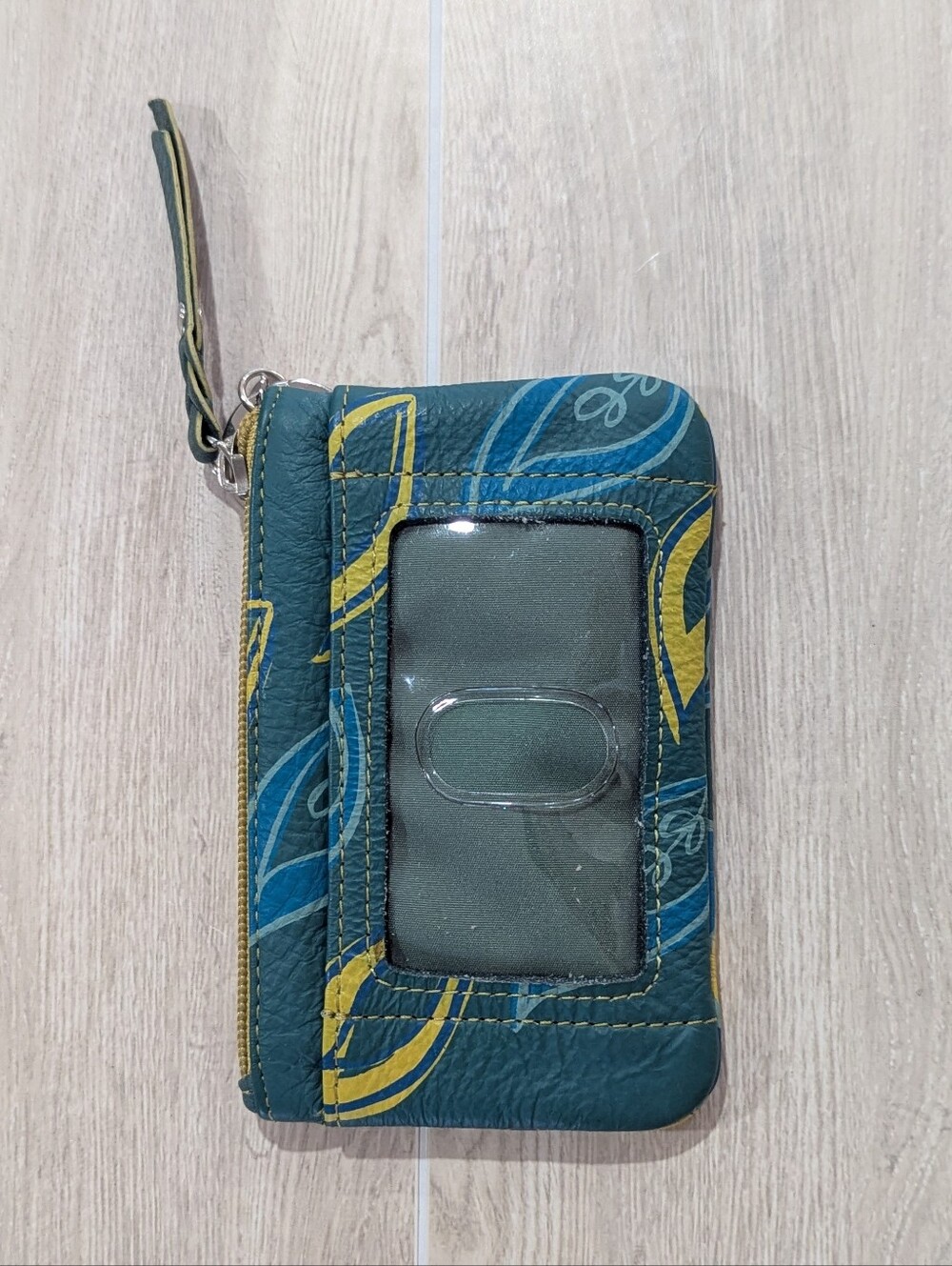 Fossil Leather Wallet Green Blue Yellow Floral Leaves Pattern *NWOT - Picture 3 of 13